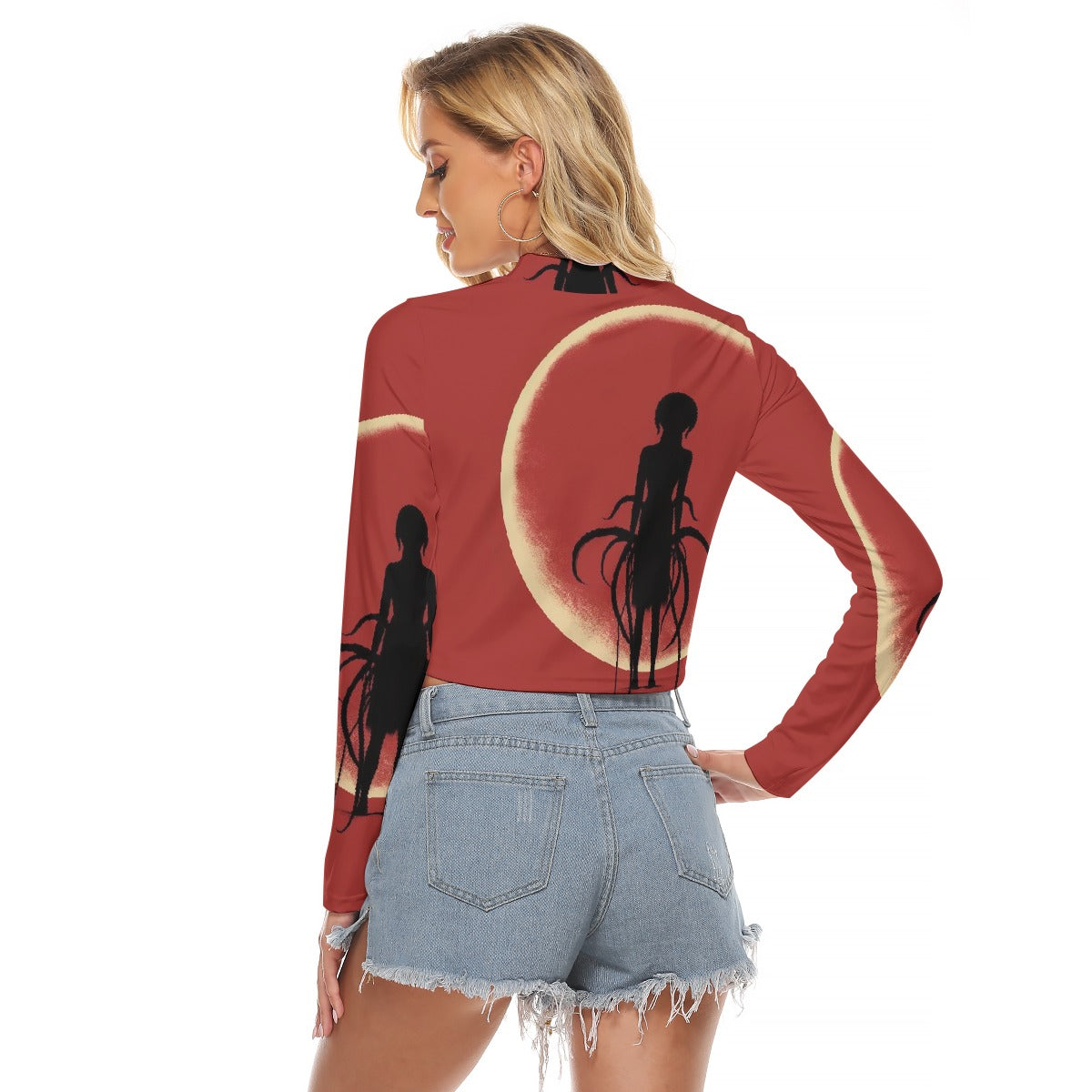 All-Over Print Women's Hollow Chest Keyhole Tight Crop Top