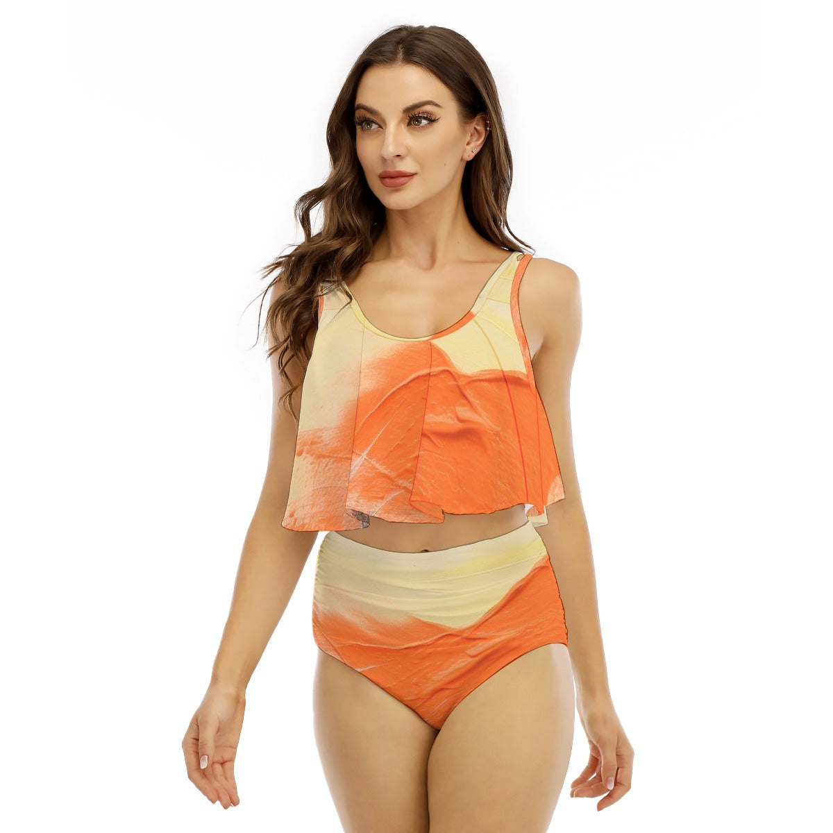 All-Over Print Women's Ruffled Vest Bikini Swimsuit