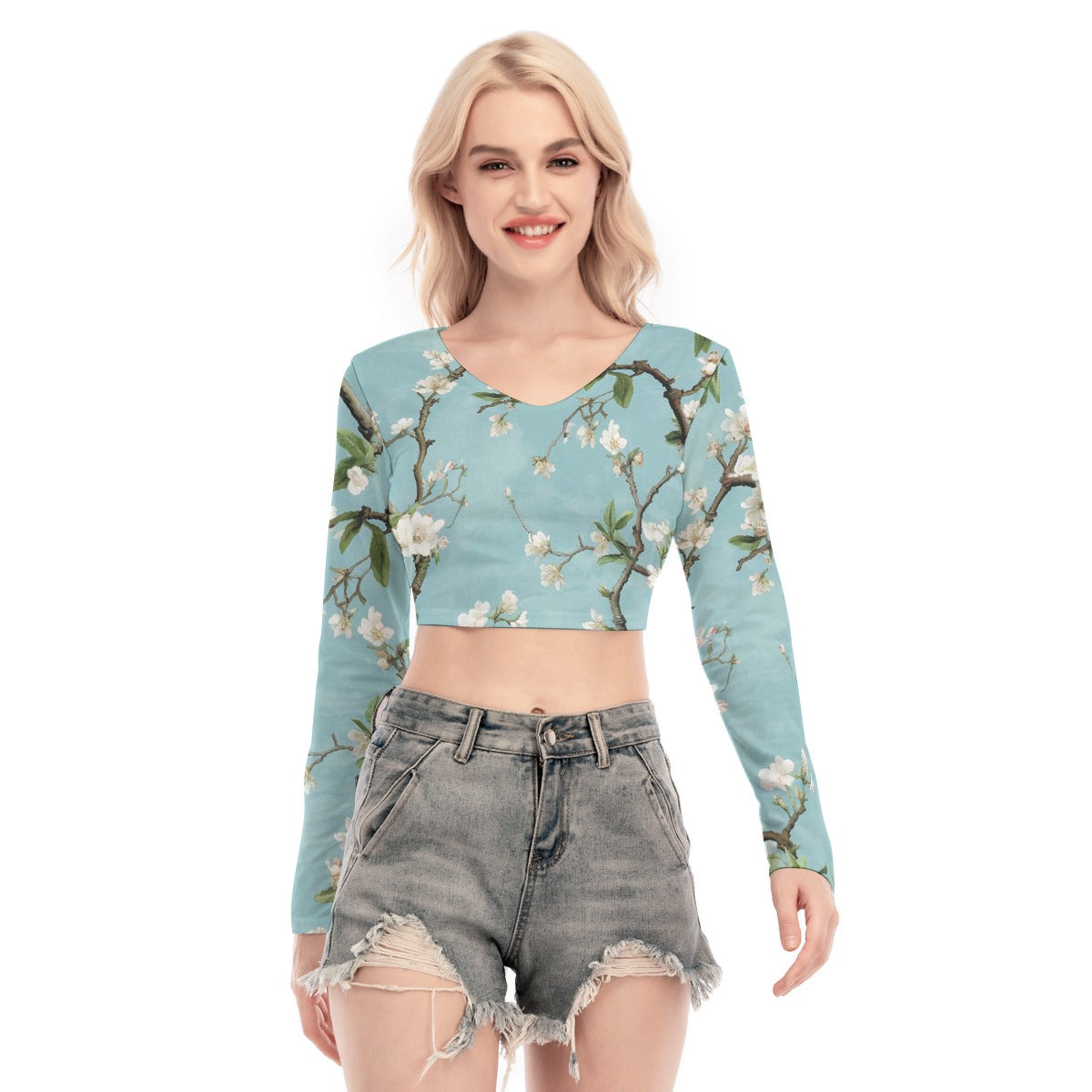 All-Over Print Women's Back Hollow T-shirt With Strap