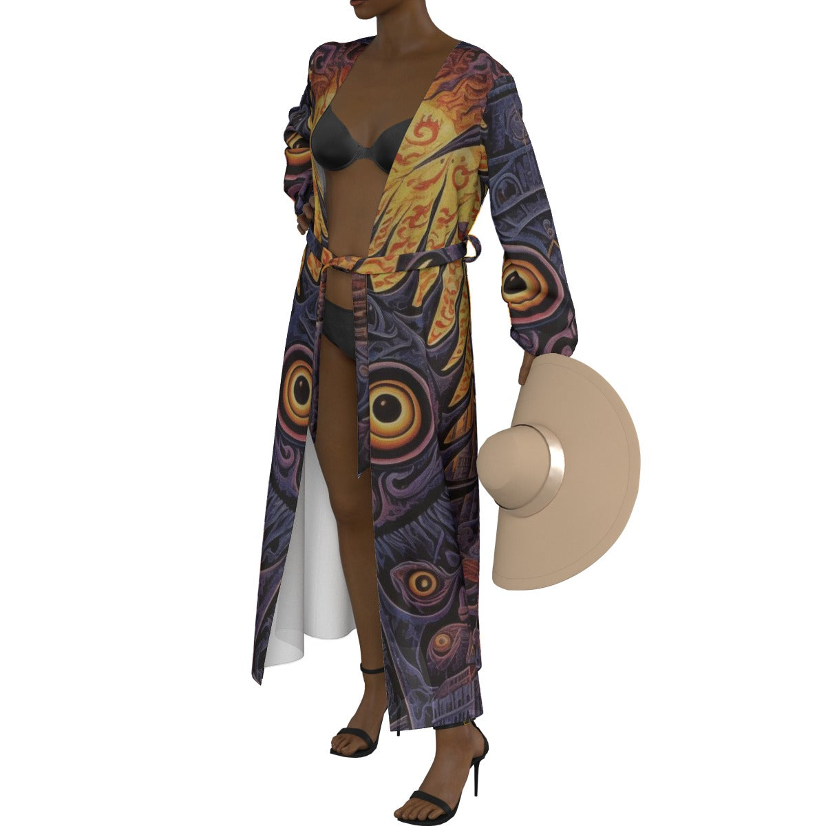 All-Over Print Women's Lace-up Chiffon Robe