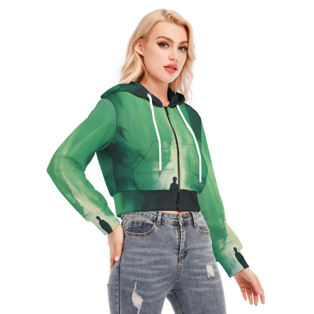 All-Over Print Women's Crop Top Hoodie With Zipper Closure