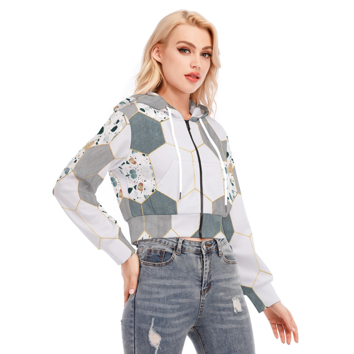 All-Over Print Women's Crop Top Hoodie With Zipper Closure