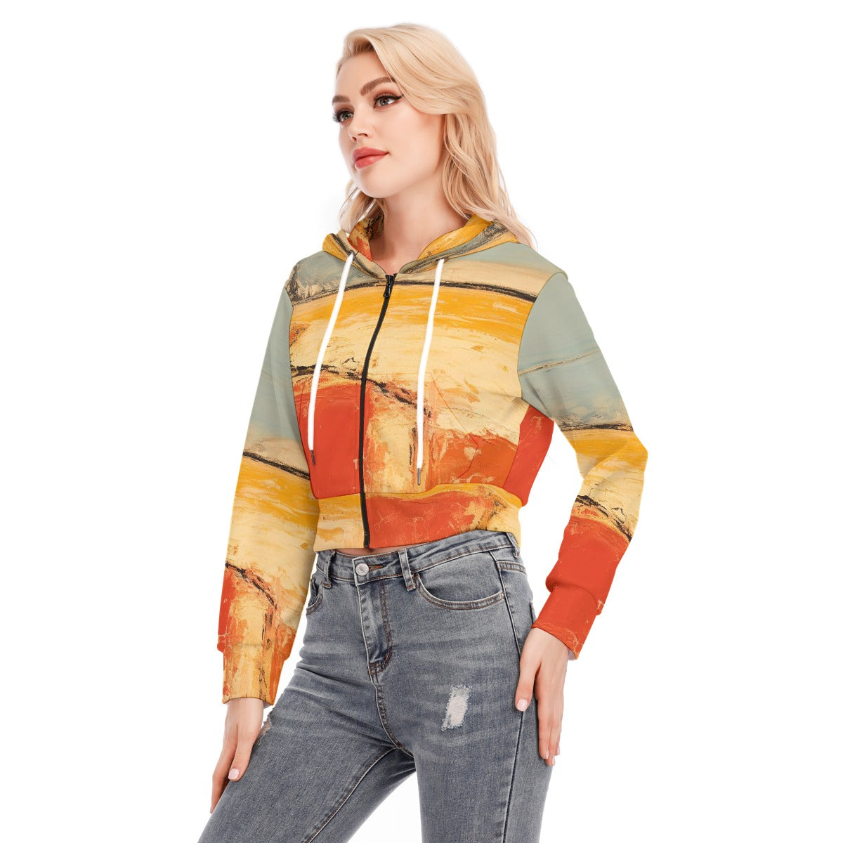 All-Over Print Women's Crop Top Hoodie With Zipper Closure