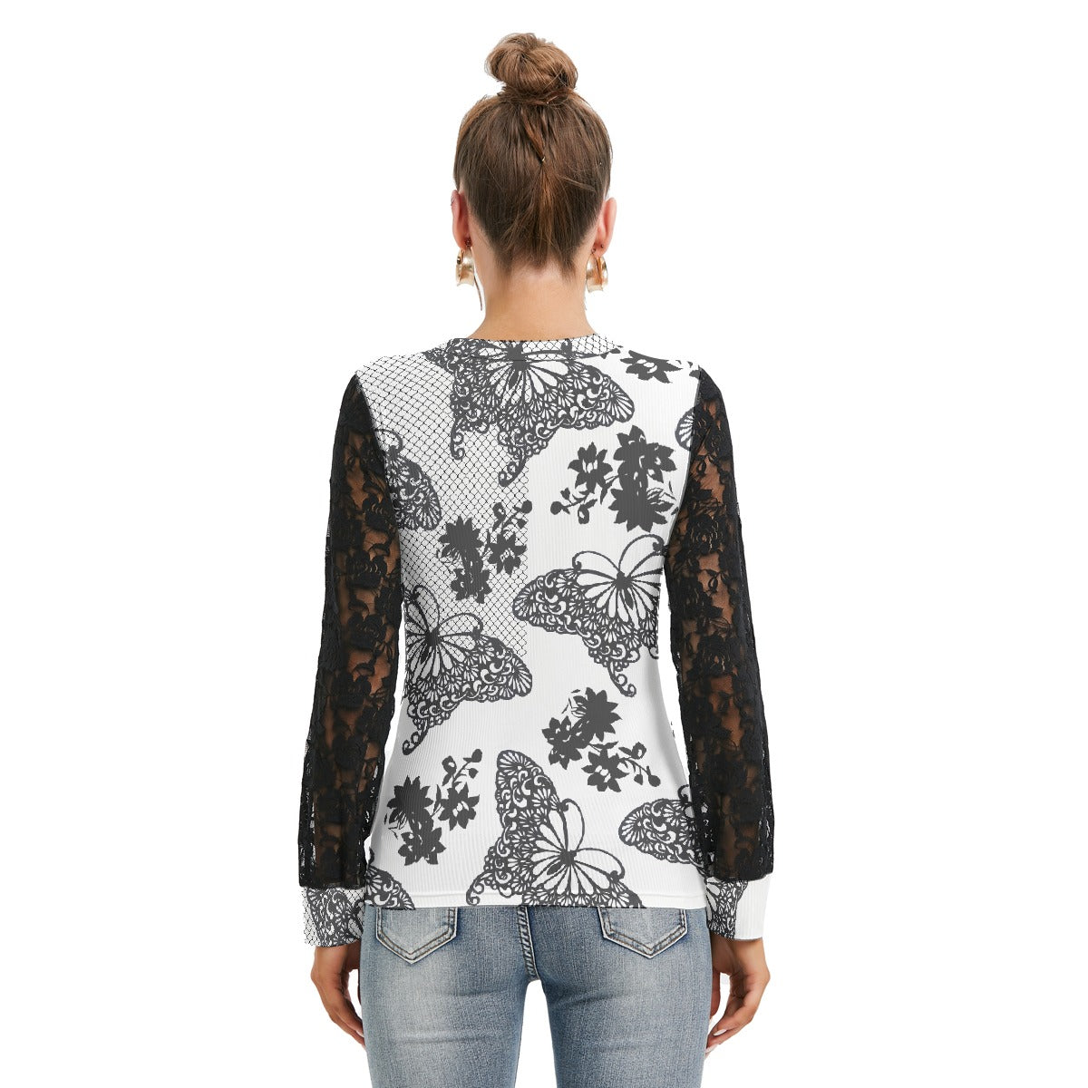 All-Over Print Women's T-shirt And Sleeve With Black Lace
