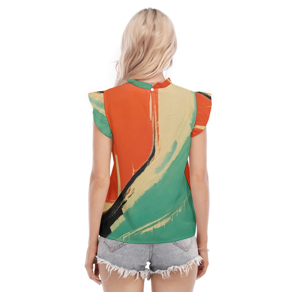 All-Over Print Women's Blouse With Ruffle Collar And Sleeve