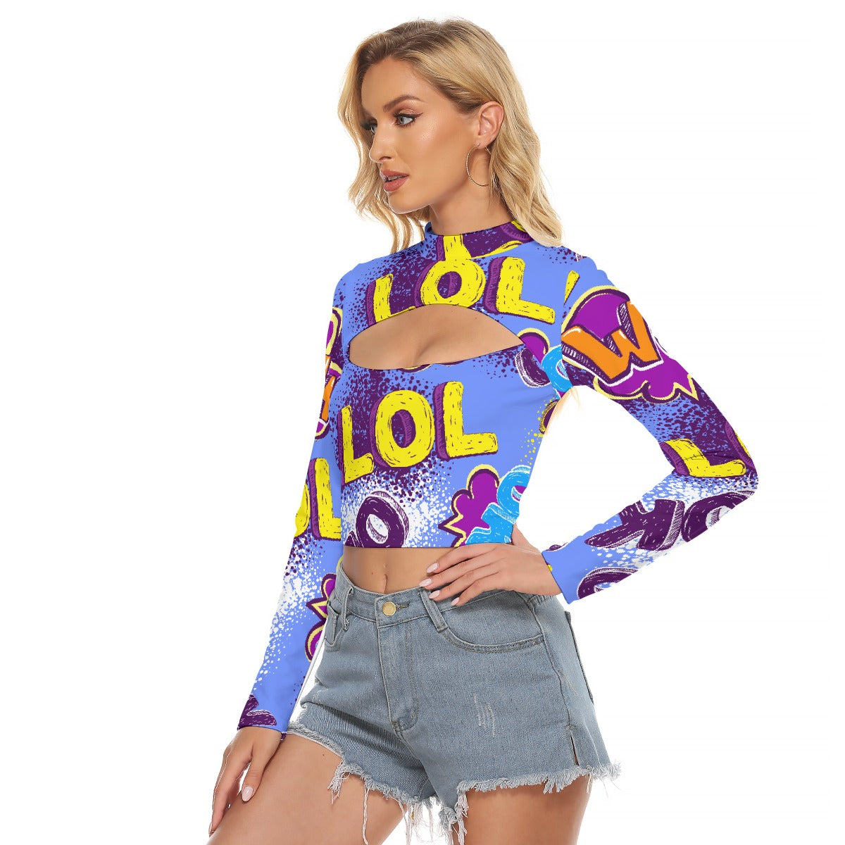 All-Over Print Women's Hollow Chest Keyhole Tight Crop Top