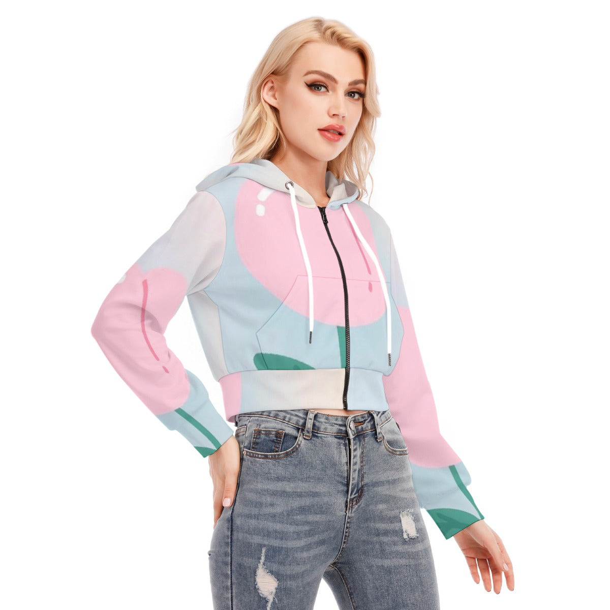 All-Over Print Women's Crop Top Hoodie With Zipper Closure