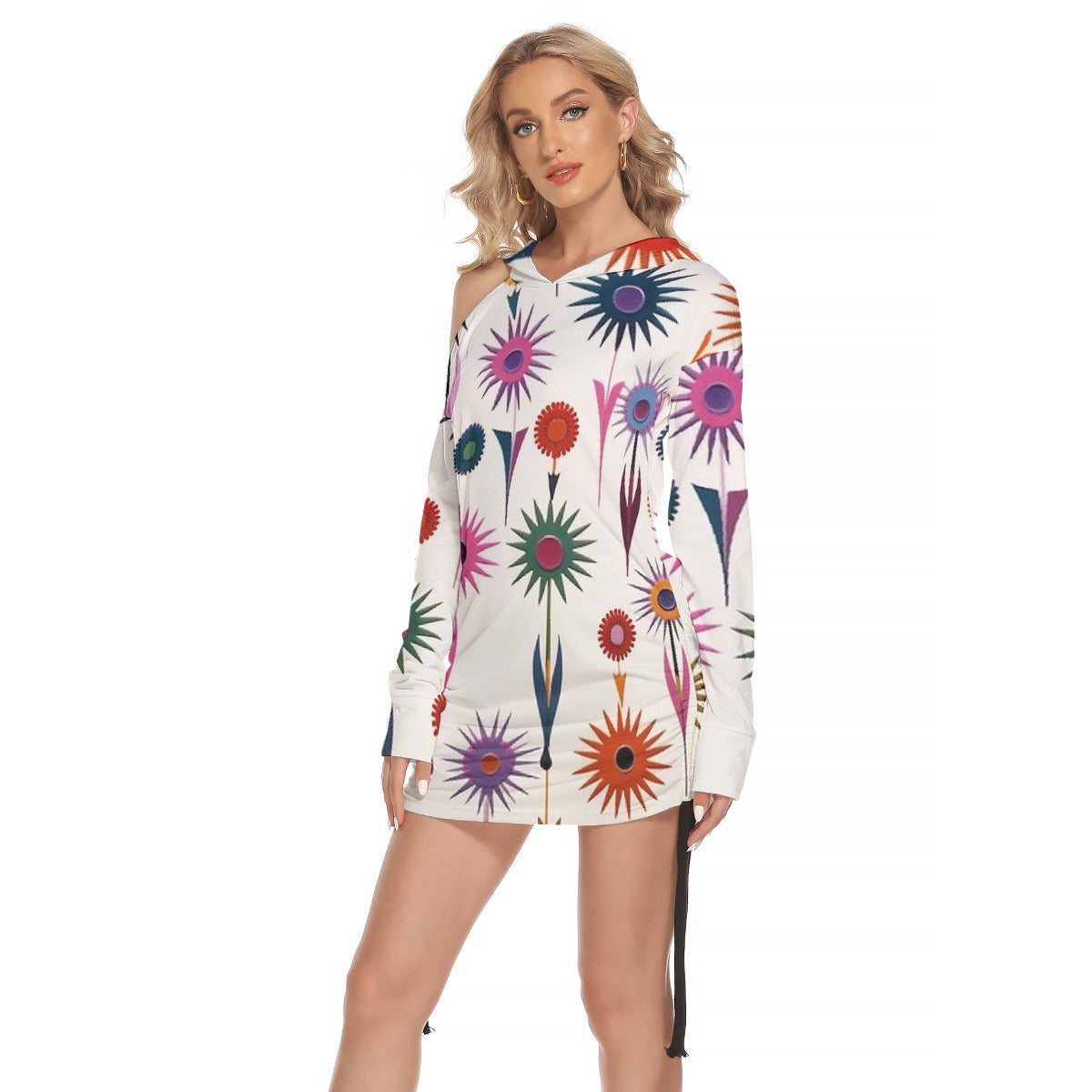 All-Over Print Women's One-shoulder Dress With Waist Shirring