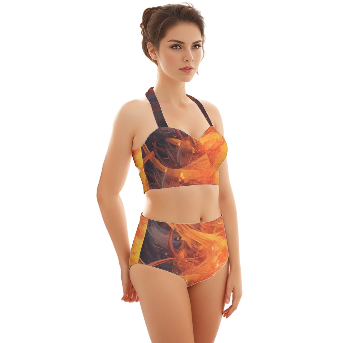All-Over Print Women's Swimsuit Set With Halter