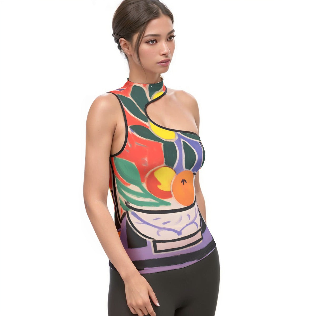 All-Over Print Women's Halter Sleeveless Asymmetrical Tank Top