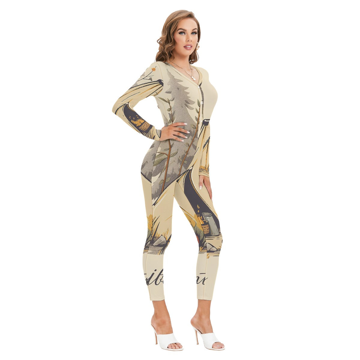 All-Over Print Women's Plunging Neck Jumpsuit