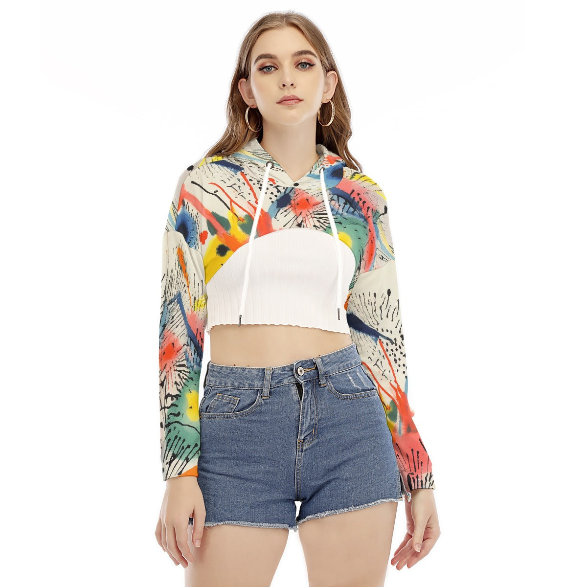 All-Over Print Women's Smock Short Hoodie With Long Sleeve