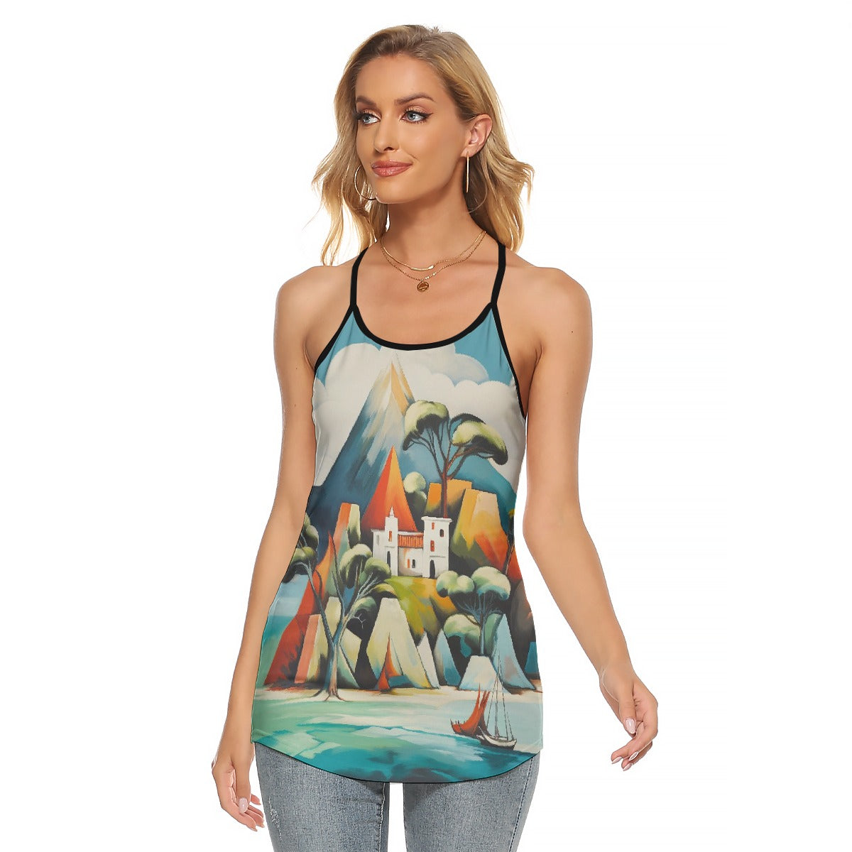 All-Over Print Women's Criss-Cross Open Back Tank Top