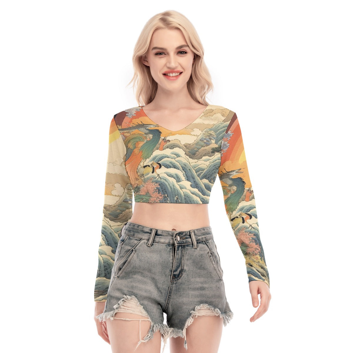 All-Over Print Women's Back Hollow T-shirt With Strap