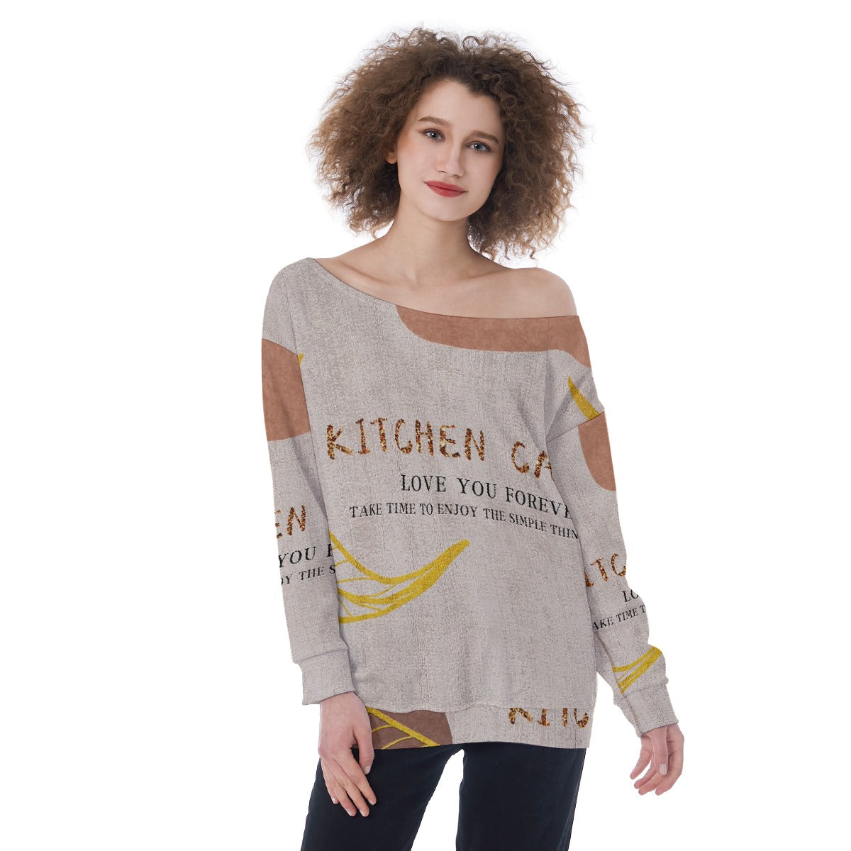 All-Over Print Oversized Women's Off-Shoulder Sweatshirt