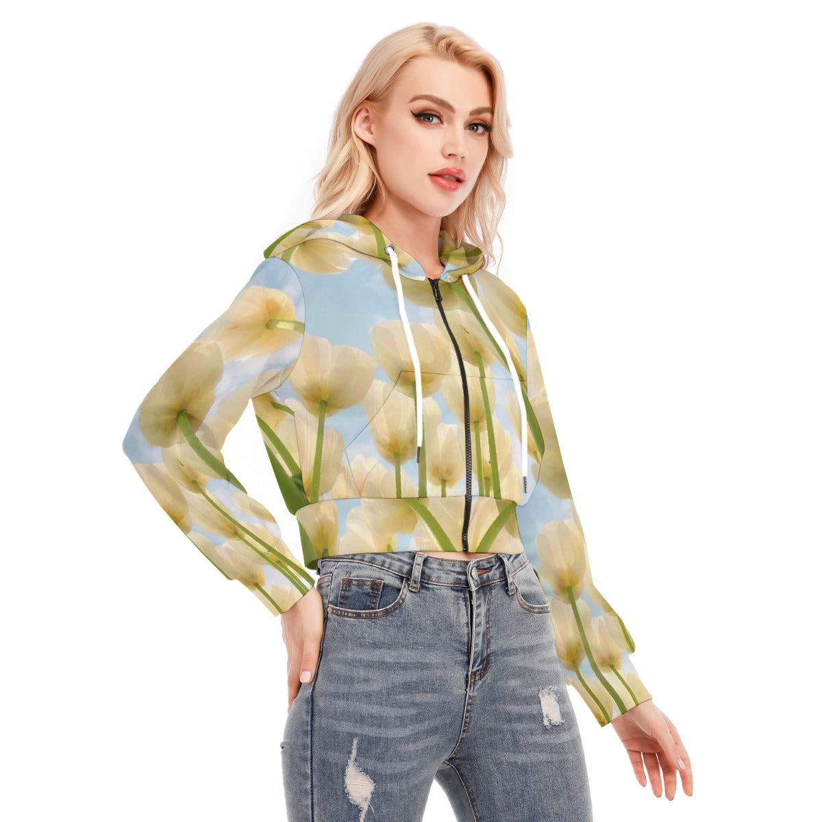 All-Over Print Women's Crop Top Hoodie With Zipper Closure