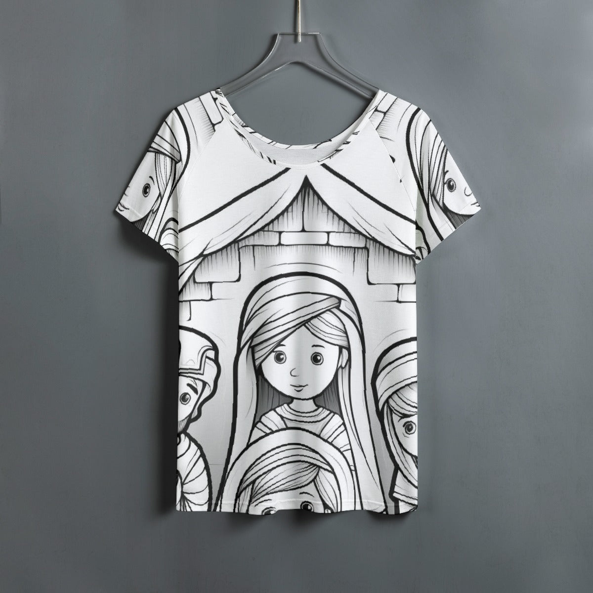 All-Over Print Women's Round Neck T-shirt With Raglan Sleeve