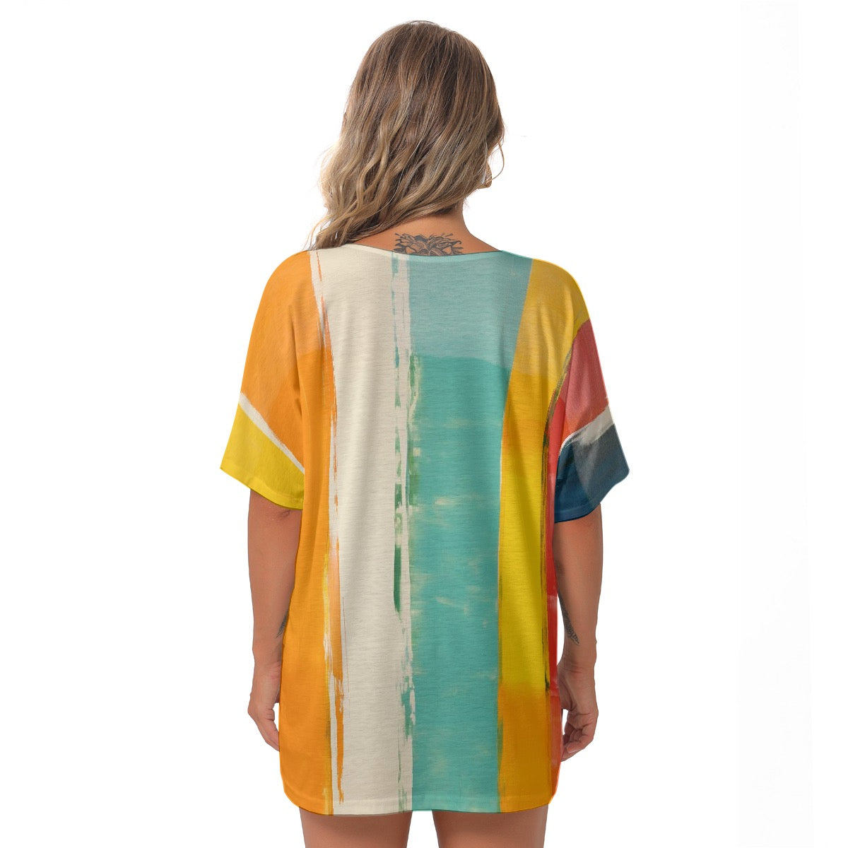 All-Over Print Women's Bat Sleeves V-Neck Blouse