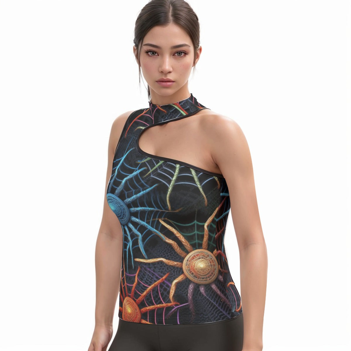 All-Over Print Women's Halter Sleeveless Asymmetrical Tank Top