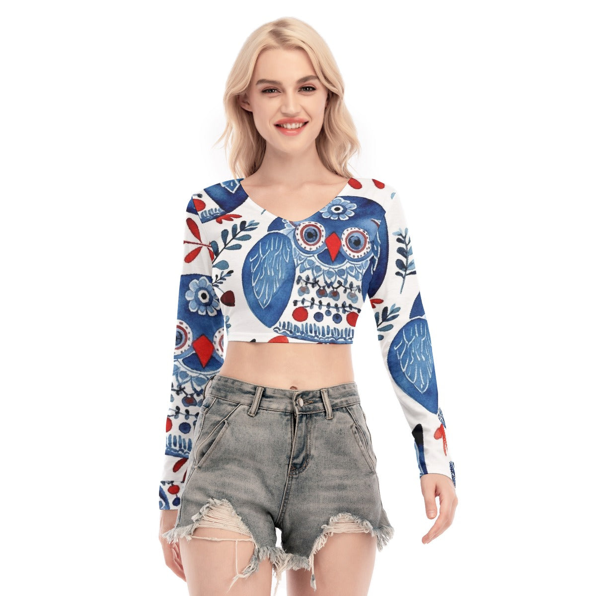 All-Over Print Women's Back Hollow T-shirt With Strap