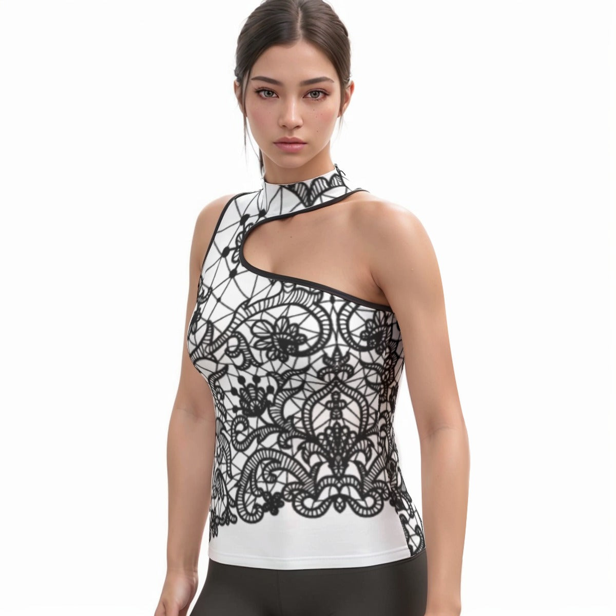 All-Over Print Women's Halter Sleeveless Asymmetrical Tank Top