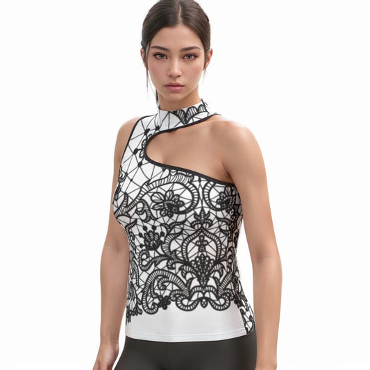 All-Over Print Women's Halter Sleeveless Asymmetrical Tank Top