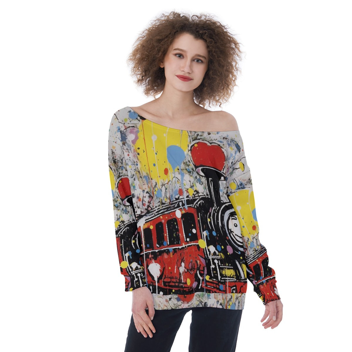 All-Over Print Oversized Women's Off-Shoulder Sweatshirt