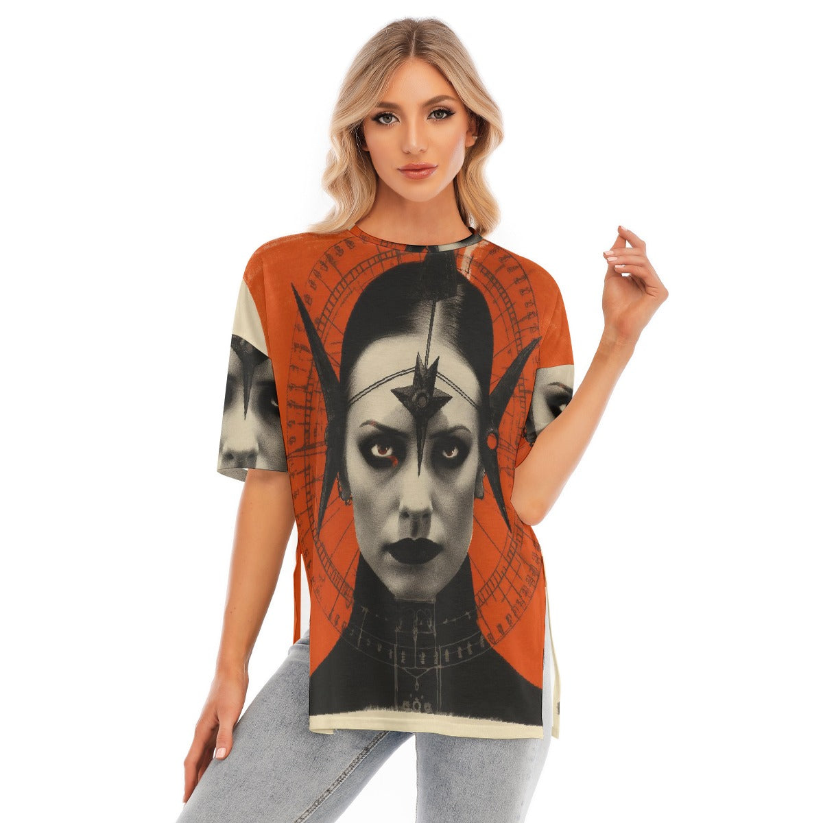 All-Over Print Women's Short Sleeves T-shirt With Hem Split