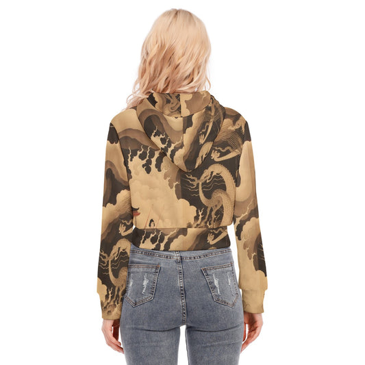 All-Over Print Women's Crop Top Hoodie With Zipper Closure