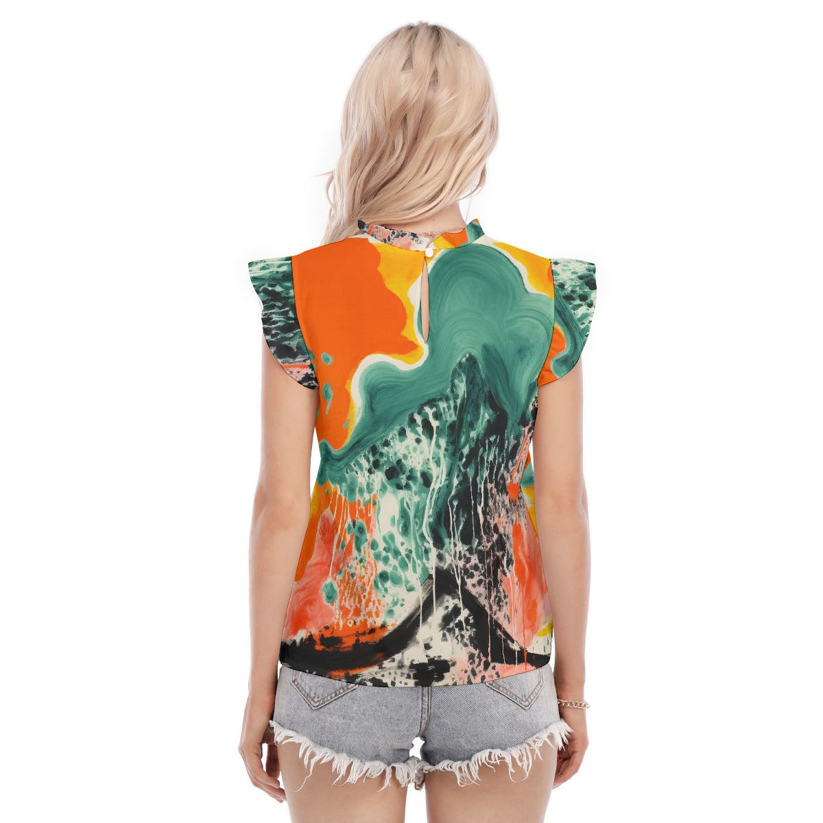 All-Over Print Women's Blouse With Ruffle Collar And Sleeve