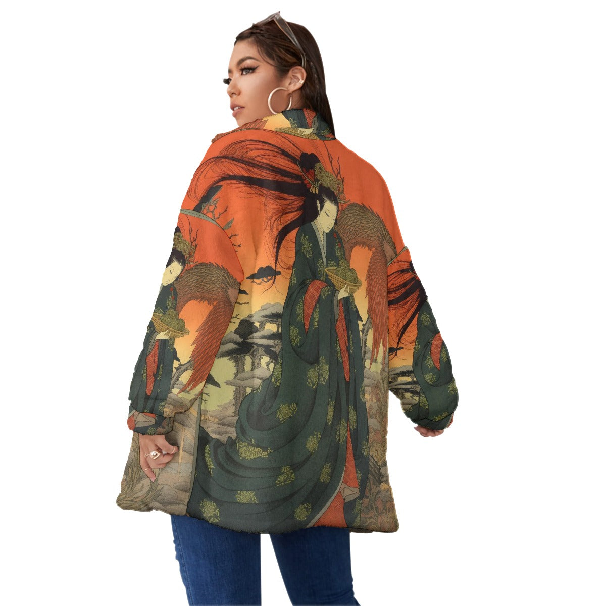 All-Over Print Unisex Borg Fleece Stand-up Collar Coat With Zipper Closure(Plus Size)