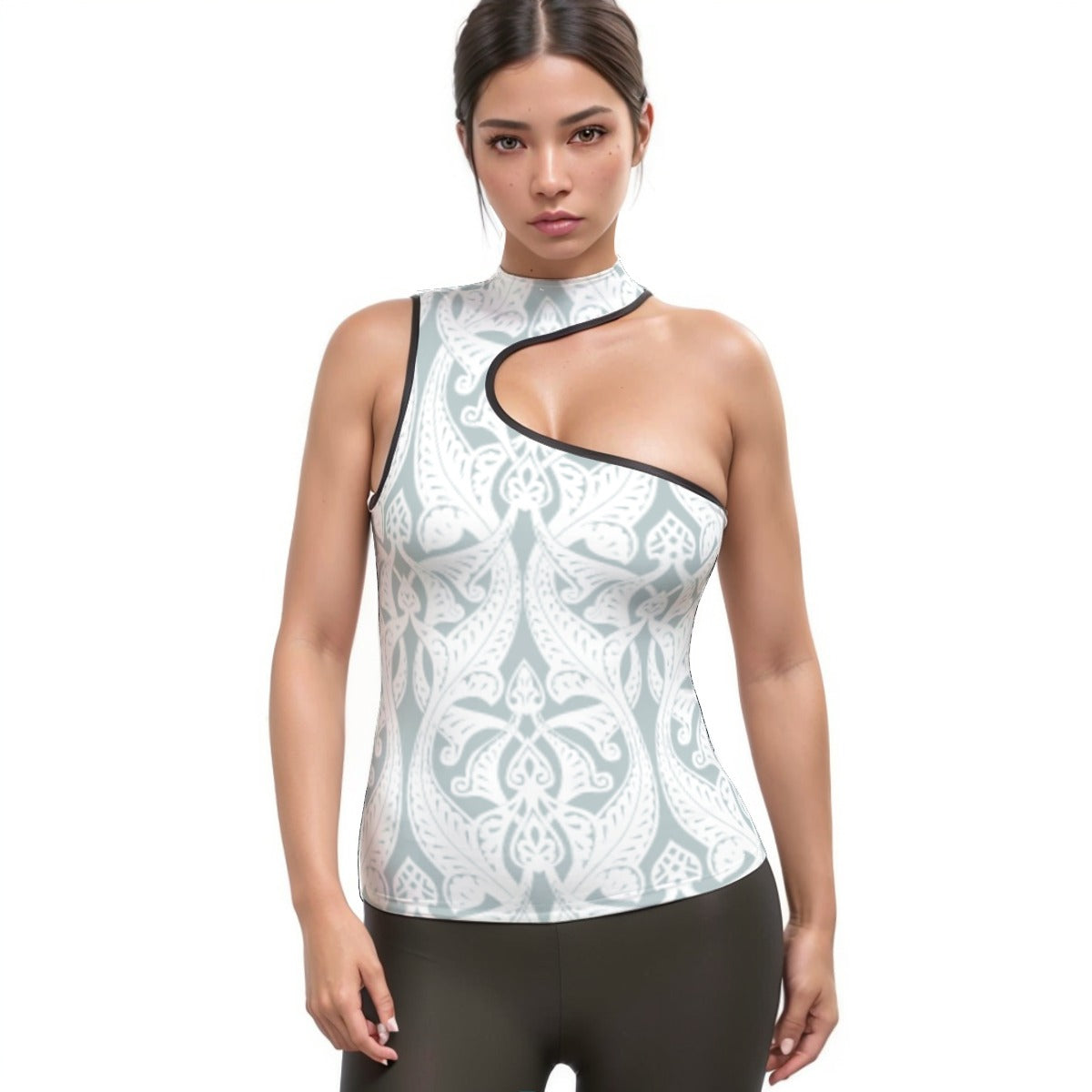 All-Over Print Women's Halter Sleeveless Asymmetrical Tank Top