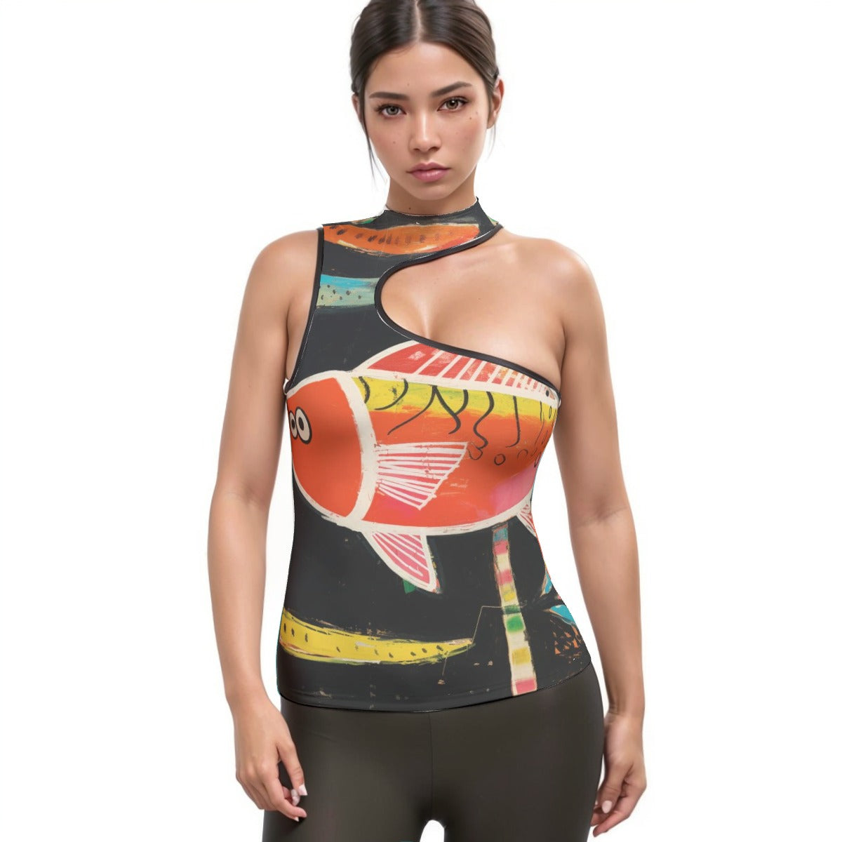 All-Over Print Women's Halter Sleeveless Asymmetrical Tank Top