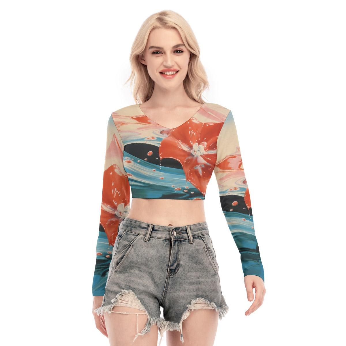 All-Over Print Women's Back Hollow T-shirt With Strap
