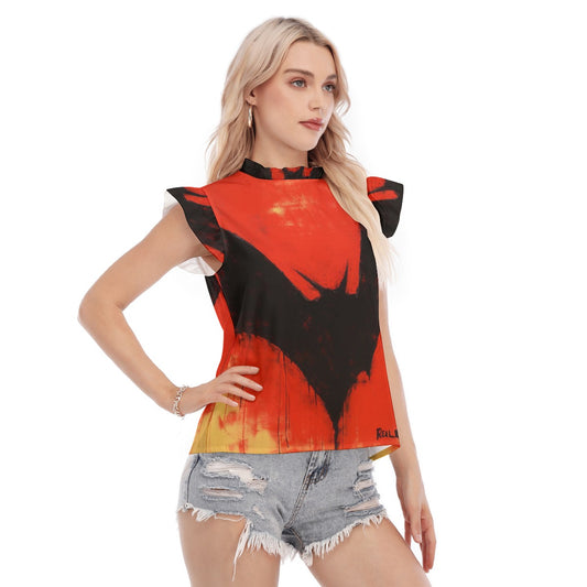 All-Over Print Women's Blouse With Ruffle Collar And Sleeve