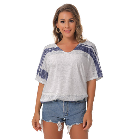 All-Over Print Women's Bat Sleeves V-Neck Blouse