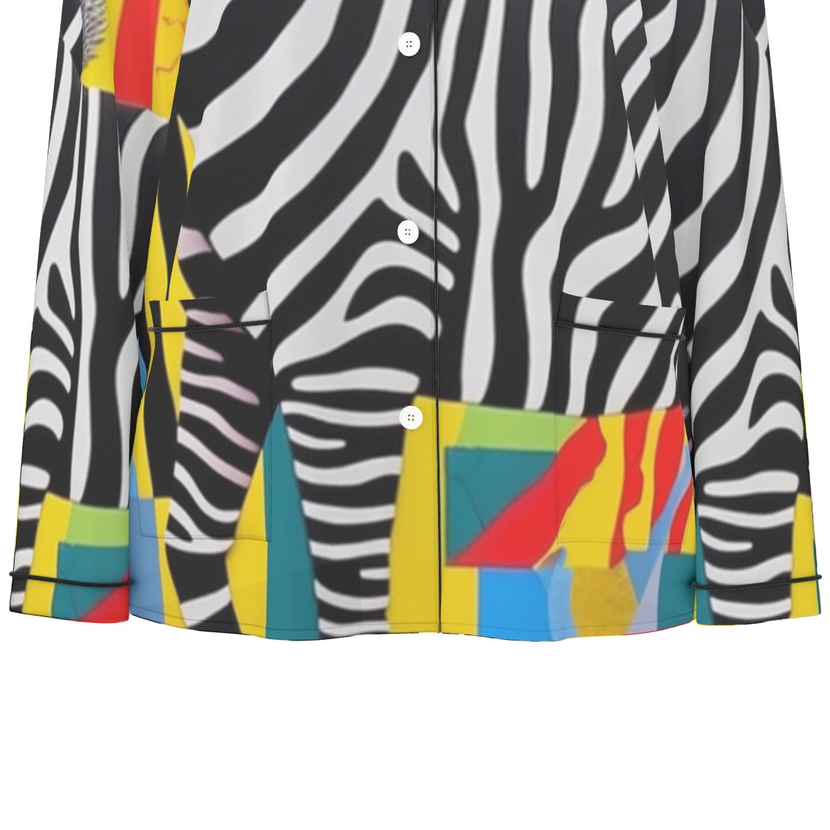 All-Over Print Women's Long Sleeve Pajama Set With Black Contrast Piping