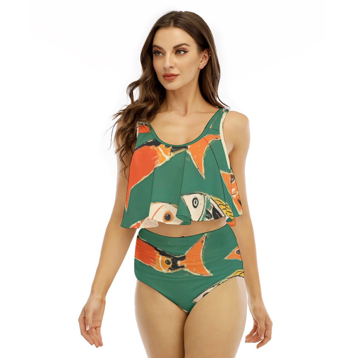 All-Over Print Women's Ruffled Vest Bikini Swimsuit