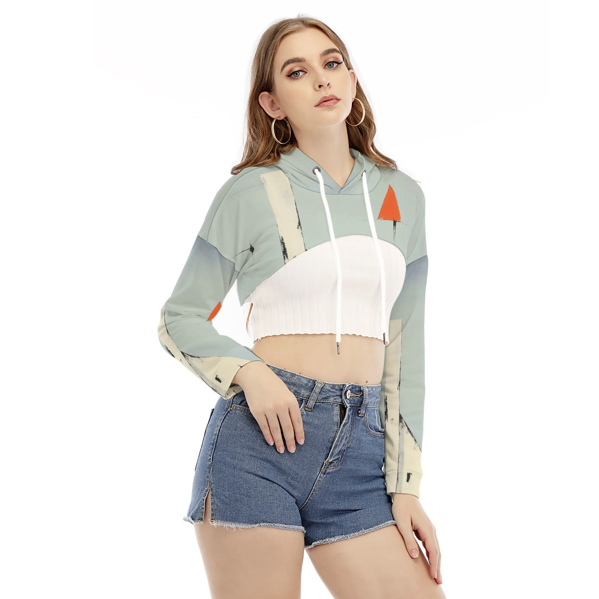 All-Over Print Women's Smock Short Hoodie With Long Sleeve