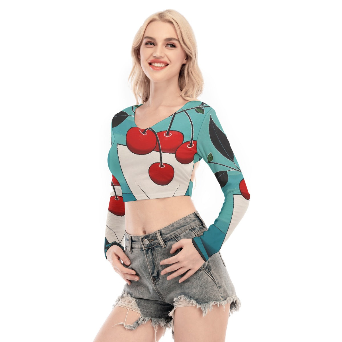 All-Over Print Women's Back Hollow T-shirt With Strap