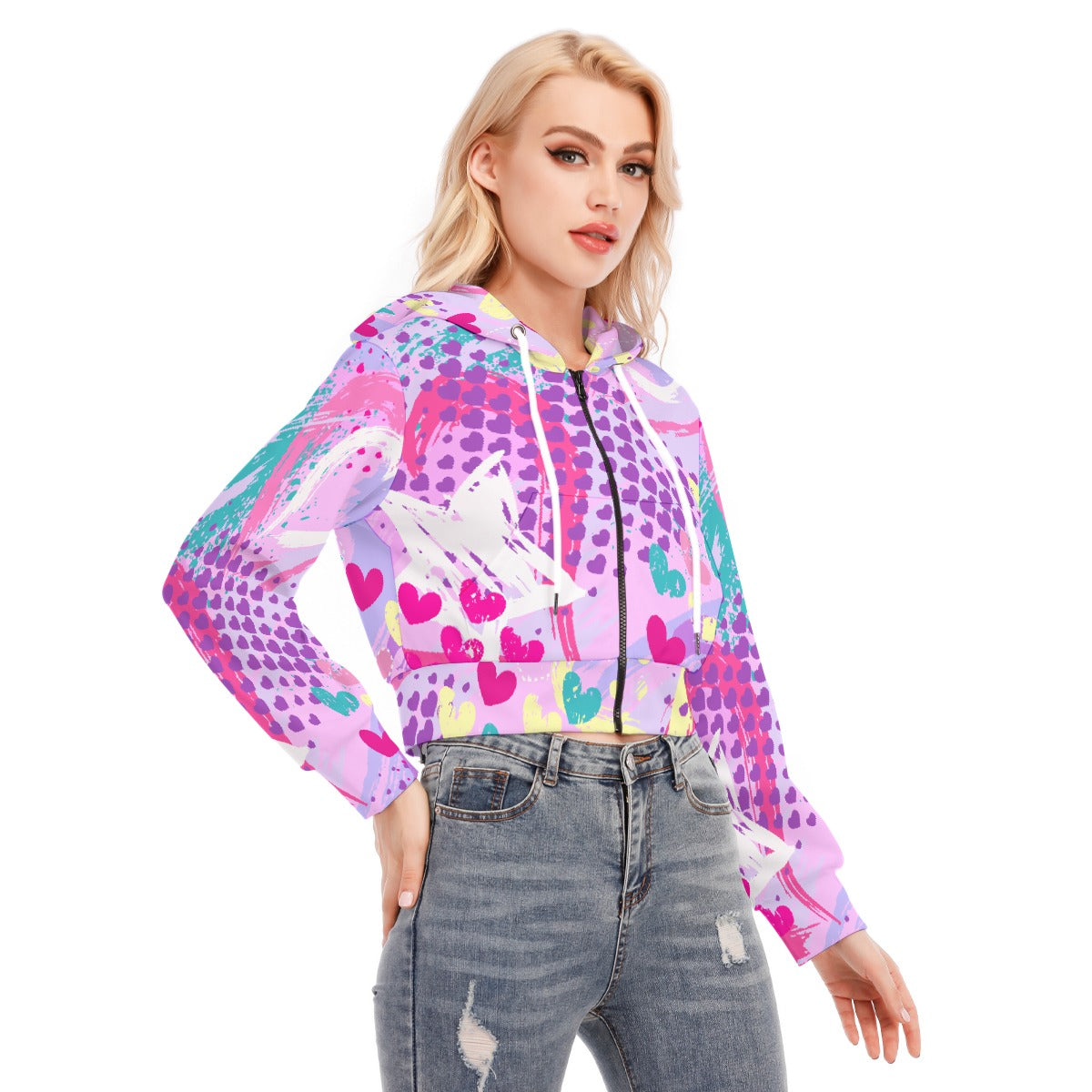 All-Over Print Women's Crop Top Hoodie With Zipper Closure
