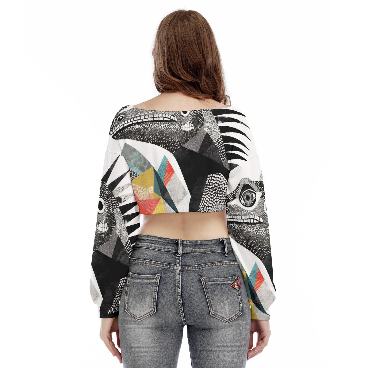 All-Over Print Women's V-neck Long Sleeve Cropped Sweatshirt