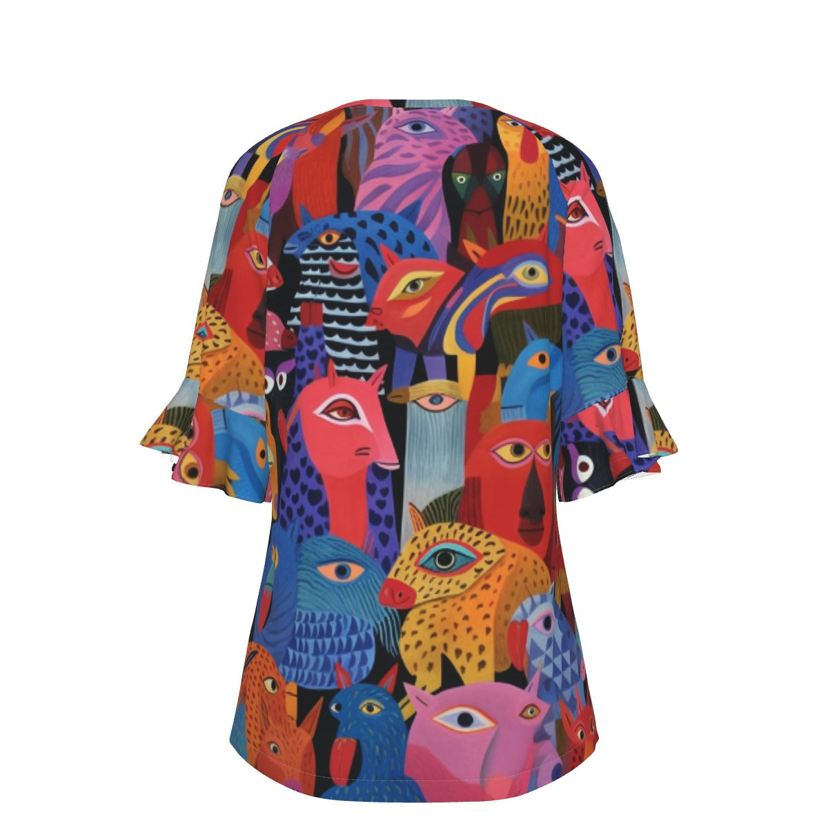 All-Over Print V-neck Women's T-shirt With Bell Sleeve