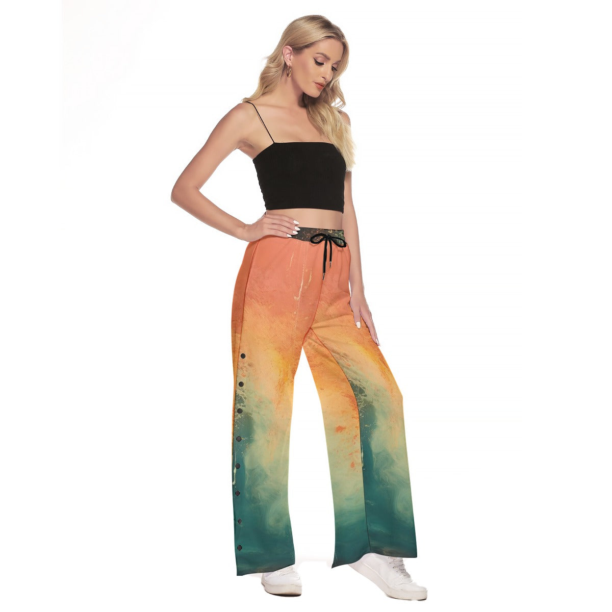 All-Over Print Women's Side Slit Snap Button Trousers