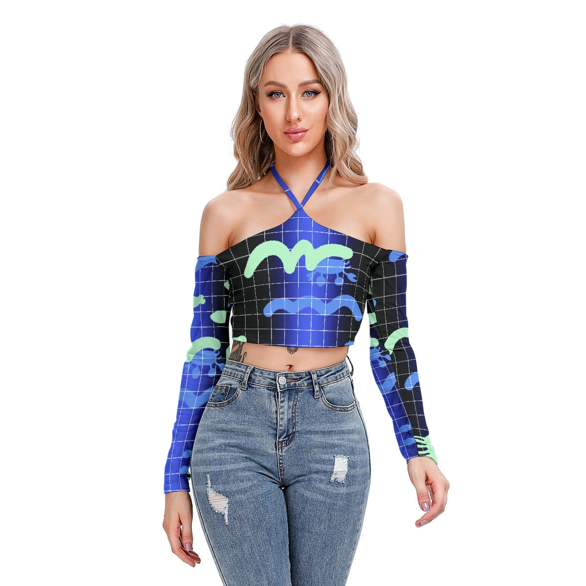 All-Over Print Women's Halter Lace-up Top