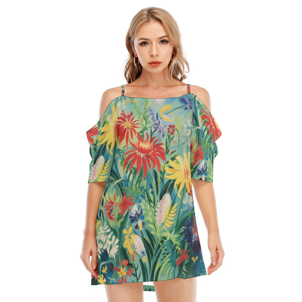 All-Over Print Women's Off-shoulder Cami Dress
