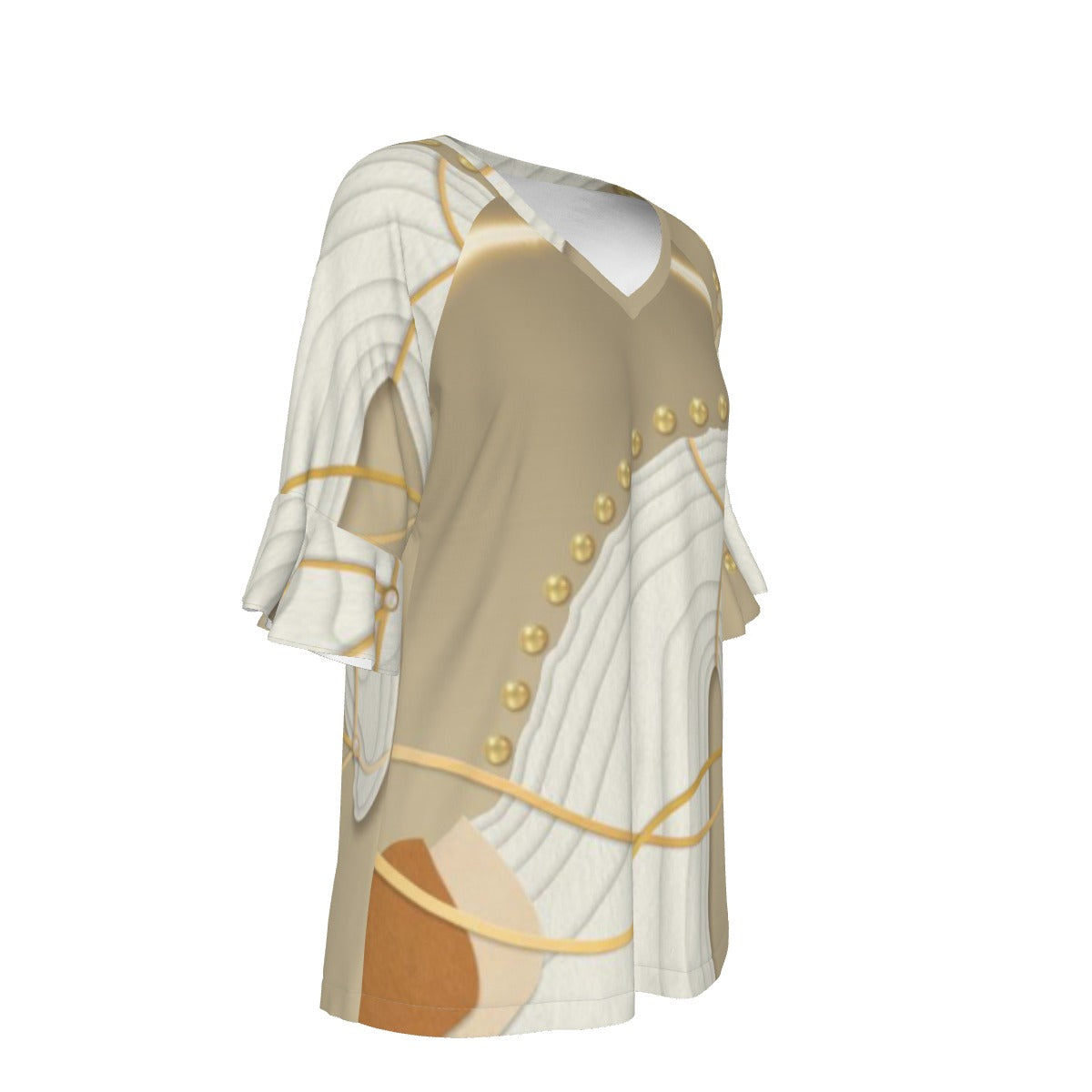 All-Over Print V-neck Women's T-shirt With Bell Sleeve