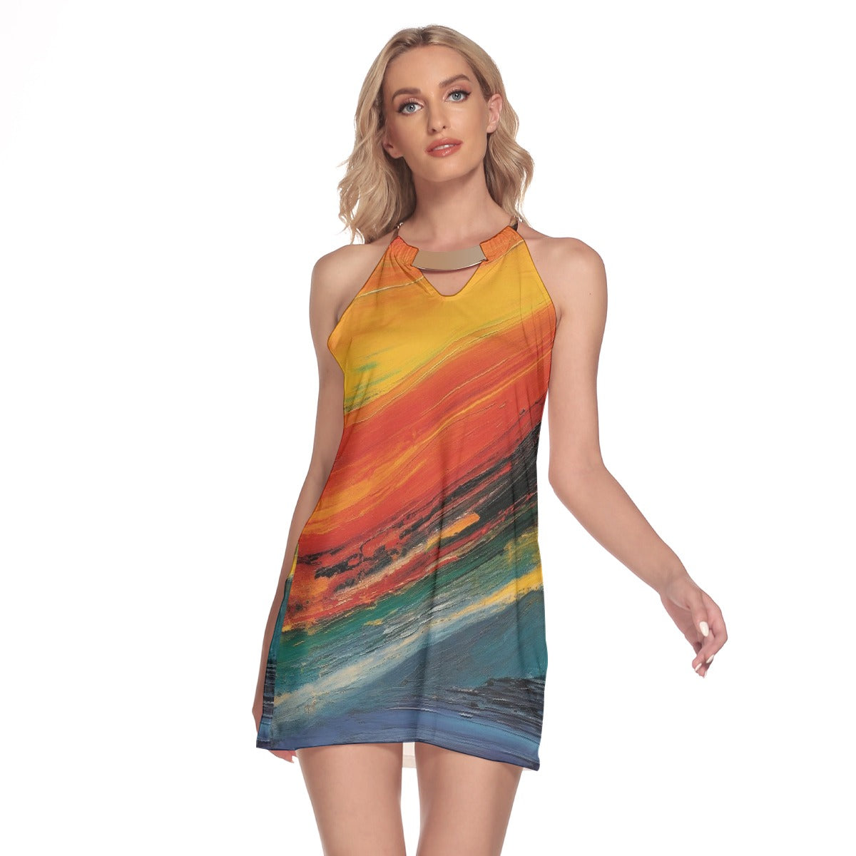All-Over Print Women's Round Neck Above Knee Dress