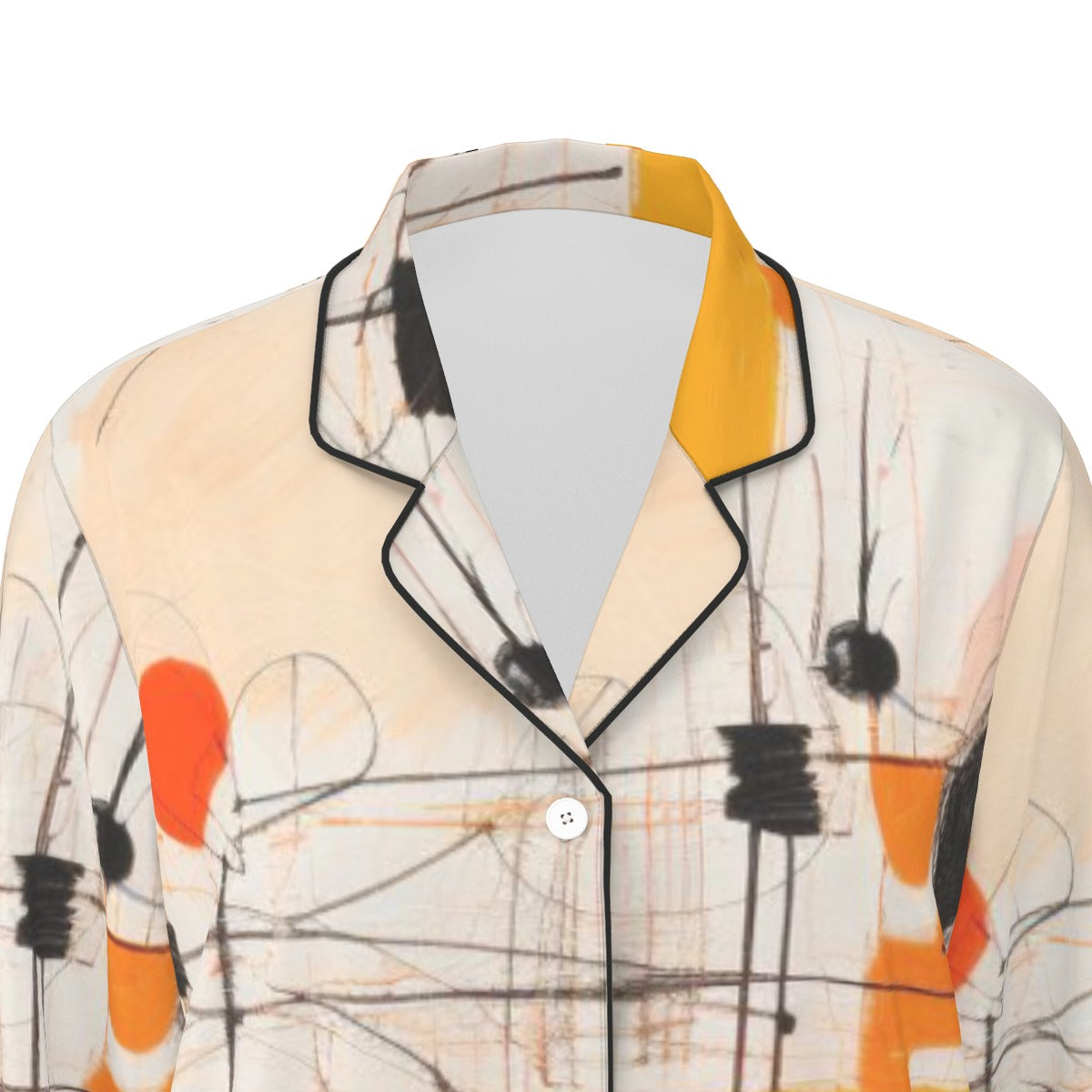 All-Over Print Women's Long Sleeve Pajama Set With Black Contrast Piping