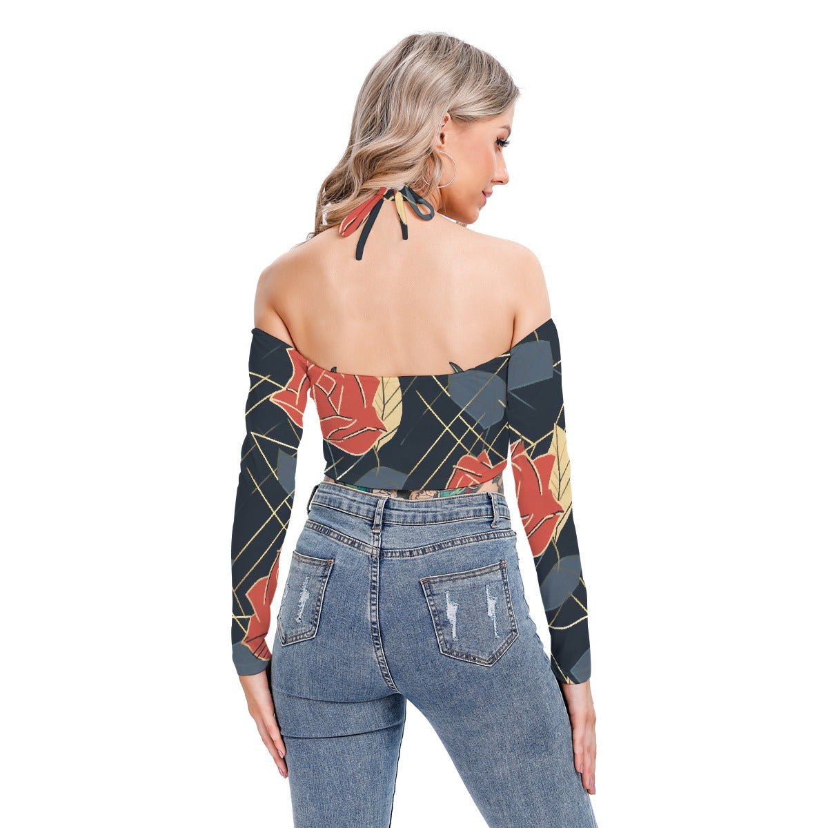 All-Over Print Women's Halter Lace-up Top